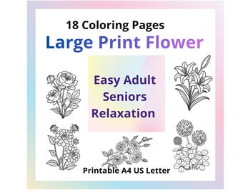 Großer Druck Blumen Ausmalbilder einfach Erwachsene Senioren Entspannung Printable A4 USLetter