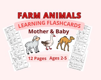 Farm Animals Flashcards Printable, Mother Baby Cards Matching Game Kids Learning Activity