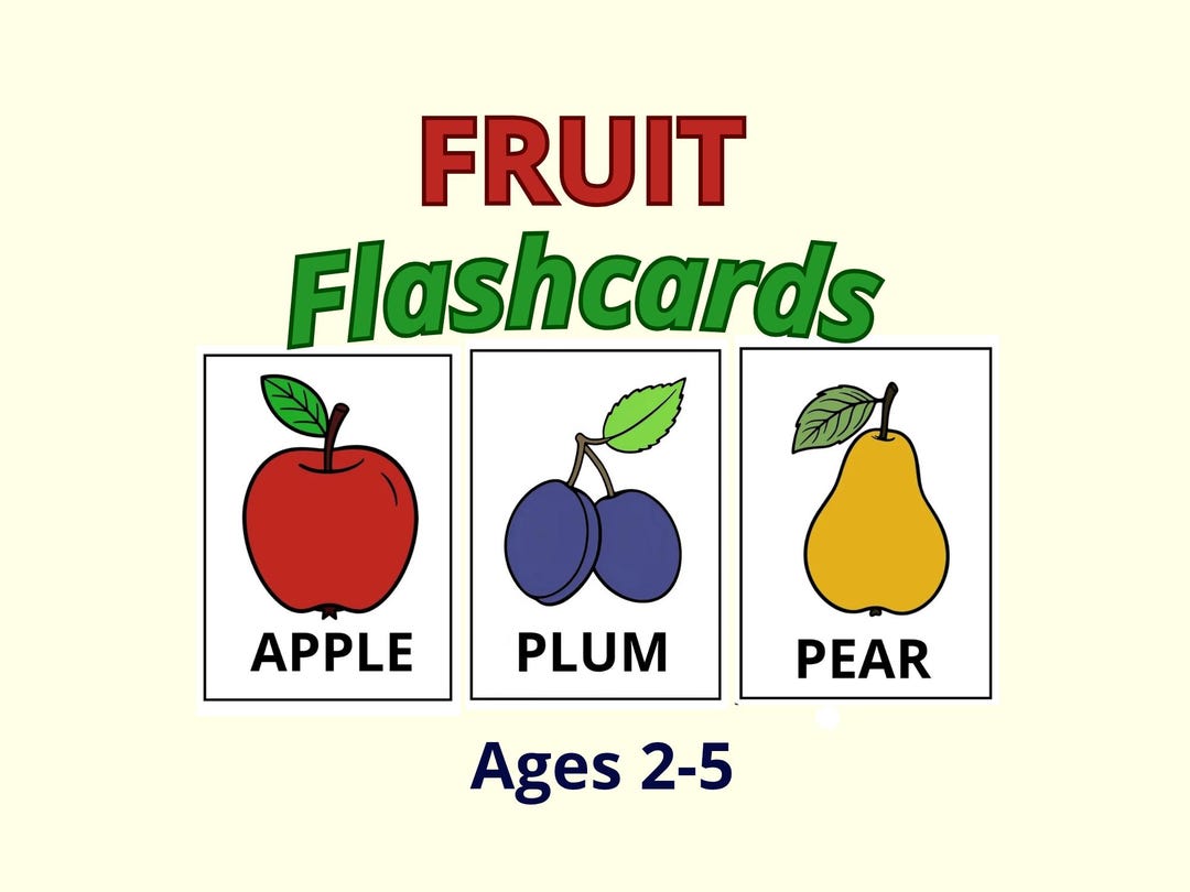 Fruit Flashcards Printable for Kids Toddler Learning Cards Preschool ...