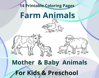 Bauernhof Tiere Mutter und Baby Malseiten, zum Ausdrucken, Vorschule Aktivität A4 USLetter