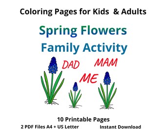 Spring Flowers Coloring Pages Family Activity Printable Relaxing Kids Adults A4 USLetter