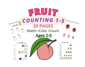 Obst zählen Arbeitsblätter 1-5 für Kleinkinder Vorschule Mathe Printable PDF