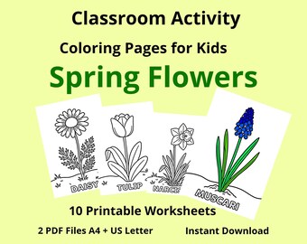 Spring Flowers Coloring Pages Classroom Activity Printable Worksheets Kids A4 USLetter