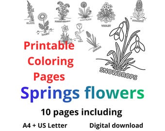 Spring Flowers Coloring Pages Printable Kids Adult Relaxing Activity A4 USLetter