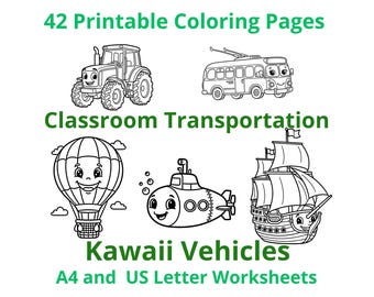 Klassenzimmer Transportmittel Ausmalbilder Fahrzeuge Kids Printable Arbeitsblätter A4 USLetter