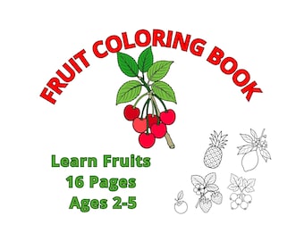 Obst Malbuch für Kinder im Alter von 2-5 Jahren | Druckbare PDF | Vorschul Arbeitsblatt | 16 Seiten Geschick