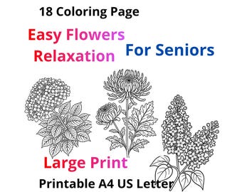 Ausmalbilder für Senioren Großer Druck Einfach Blumen Entspannung Printable A4 USLetter