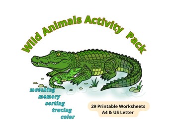 Wilde Tiere Arbeitsblätter für Kinder | Passende Schatten Muster Aktivitäten | Vorschule Kindergarten Printable | Montessori Lernen