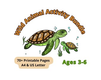 Wildtiere Aktivitäts-Bundle | 70+ druckbare Arbeitsblätter für Kinder | Malvorlagen Passende Sortierung |  Lernen