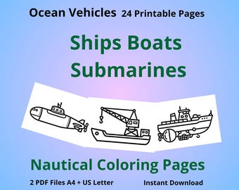 Ships Boats Coloring Pages Nautica Vehicles Printable Kids Activity Ocean A4 USLetter
