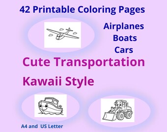 Kawaii Transportmittel Malvorlagen Fahrzeuge: Autos, Boote, Flugzeuge (42 Seiten)