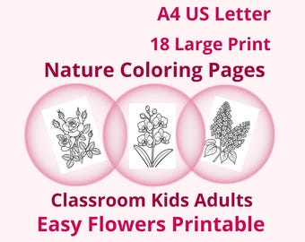 Natur Malseiten Blumen Easy Printable Kinder Erwachsene Klassenzimmer A4 USLetter