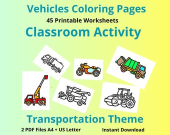 Vehicles Coloring Pages Classroom Activity Worksheets Transportation Printable Kids A4 USLetter