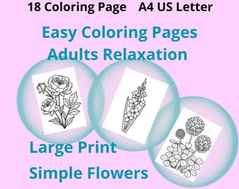 Ausmalbilder Erwachsene Einfach Blumen Entspannung Printable Großer Druck A4 USLetter