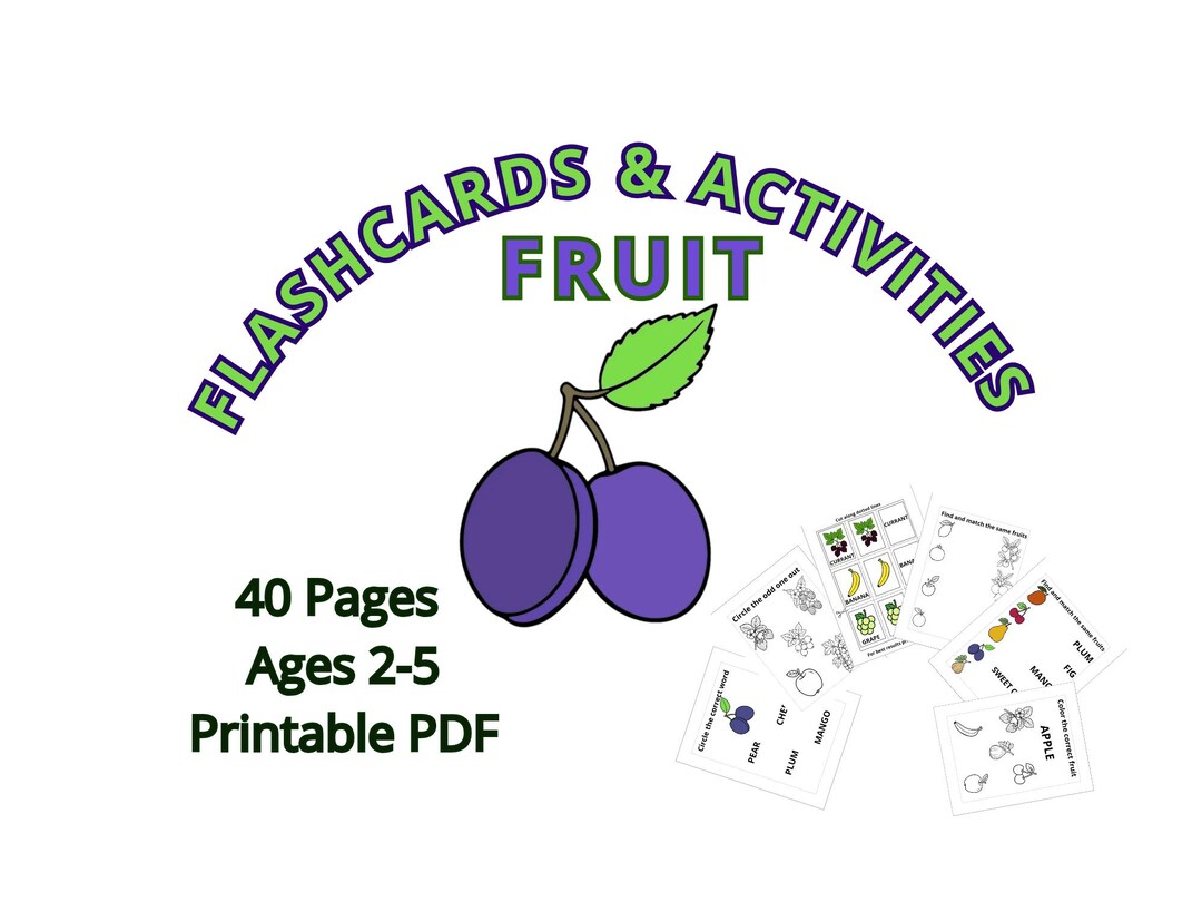 Fruit Flashcards Kids Printable Worksheets Matching Learning Words ...