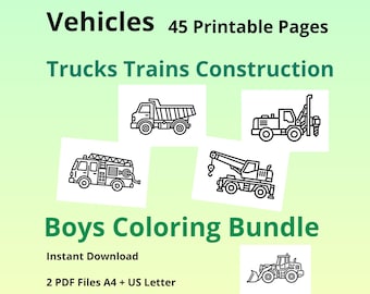 Boys Coloring Pages Vehicles Trucks Trains Construction Printable Kids Activity A4 USLetter