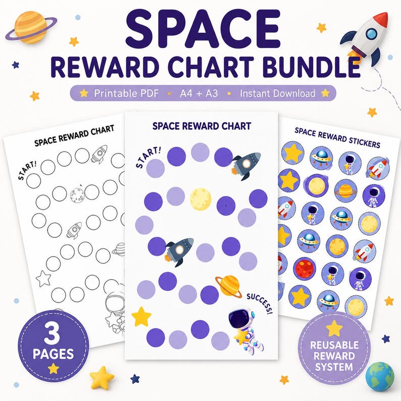 Space Reward Chart Printable Bundle, Kids Behavior Chart PDF, Space ...