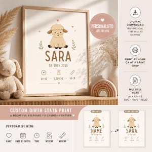 Personalized Baby Name Poster | Birth Stats Nursery Print | Custom Animal Letter Print | Newborn Gift | Baby Room Decor