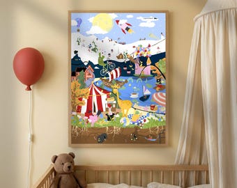 Whimsical Kids Art Print – Hand-Drawn Nursery Playroom Wall Decor (50x70, 70x100 cm)