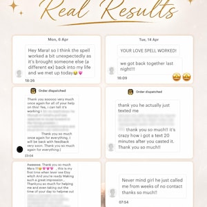May include: Image featuring customer reviews with the text "REAL REVIEWS Real Results." The reviews are in white boxes with dates and times, and include positive feedback about a service. The background is a gradient of light brown and pink.