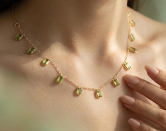 Dainty Peridot Necklace – 18K Gold Plated Sterling Silver, August Birthstone