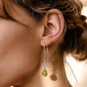 Pendientes colgantes de plata de ley con múltiples piedras preciosas en bruto - Pendientes bohemios de cristal curativo de chakras para mujer