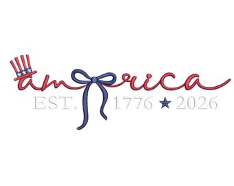 Diseño de bordado de lazo coqueto "America EST 1776", ropa patriótica de EE. UU. (descarga digital)