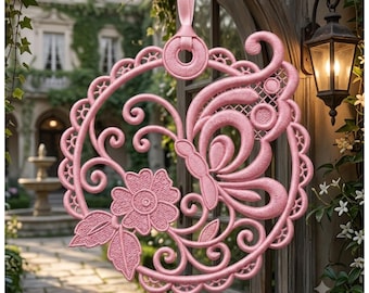Diseño de bordado de adorno de mariposa FSL, adornos FSL, decoración floral de encaje independiente, descarga digital para bordado a máquina