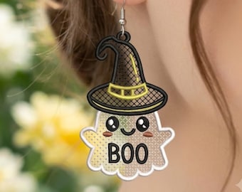 Pendientes de fantasma FSL, Pendientes de Halloween FSL, Paquete de patrones de Halloween FSL, Pendientes de encaje independientes Boo Ghost, Descarga digital