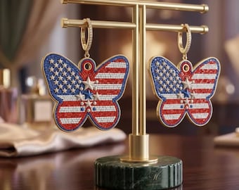 Pendientes de mariposa patrióticos FSL USA, diseño de bordado patriótico FSL de EE. UU. (descarga digital)
