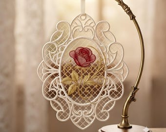 FSL Rose Flower vrijstaande kant borduurwerk ontwerpen, FSL Floral machineborduurwerk bestand, Lace Rose ornament, digitale download, PES
