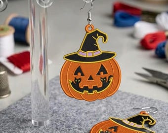 Pendientes de calabaza FSL, pendientes de calabaza de Halloween FSL, calabaza fantasma FSL, sombrero de bruja Jack O' Lantern de encaje independiente (descarga digital)