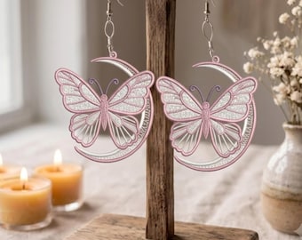 Diseño de bordado de pendientes de mariposa FSL, pendientes de mariposa de encaje independientes, archivo de bordado a máquina de mariposa lunar, descarga digital