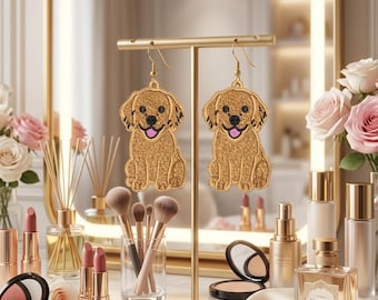 Diseño de bordado de pendientes para perros FSL, diseño de bordado de cachorro Golden Retriever FSL, pendientes de encaje independientes para perros, descarga digital