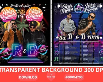 Diseño PNG de la gira de R&B de Usher Raymond y Chris Brown 2026 (Descarga digital)