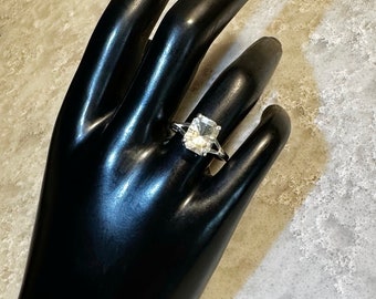 Emerald Cut Quartz Gemstone in Sterling Silver Ring
