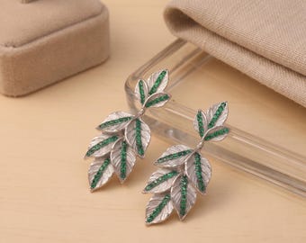 Green Leaf Memories   - 925 Silver Lab Created Green Sapphire Earrings