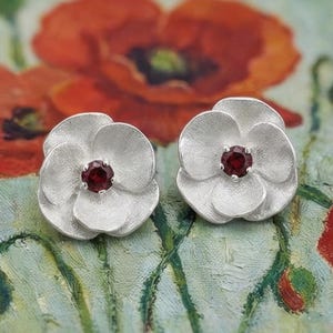 Boucles d'oreilles en argent 925 rubis coquelicots créés en laboratoire