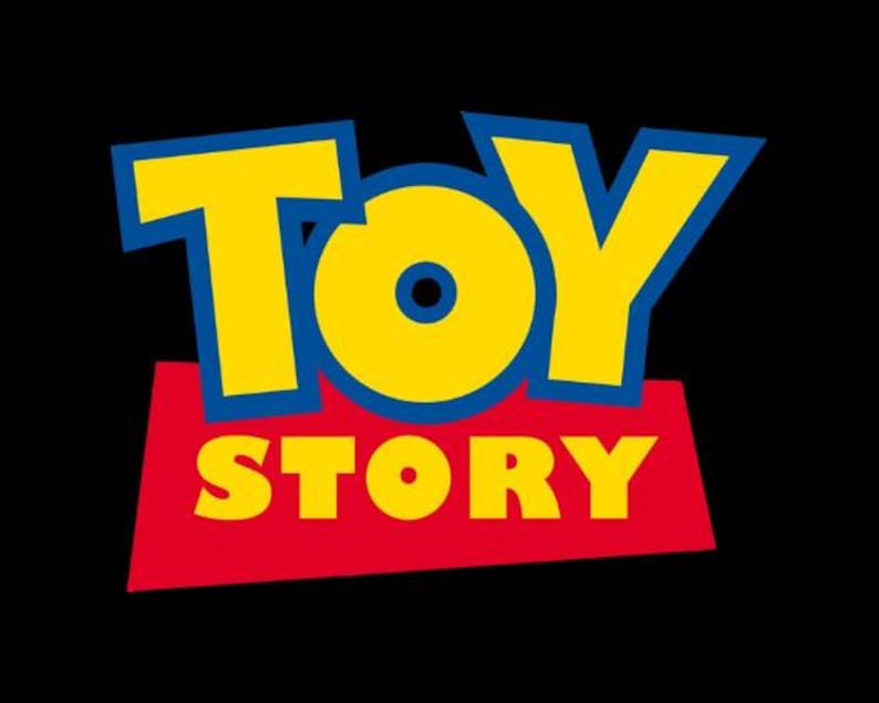 May include: The Toy Story logo on a black background. The word "TOY" is in large, yellow, uppercase letters with a blue outline. The word "STORY" is in yellow, uppercase letters on a red rectangle.