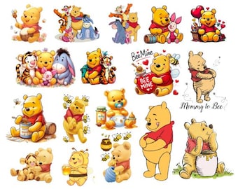 Baby Winnie the Pooh Changeable SVG PNG Bundle, Pooh Bear Clipart, Baby Shower Sublimation Tigger, Eeyore, Piglet Kids, Winnie the Pooh Png