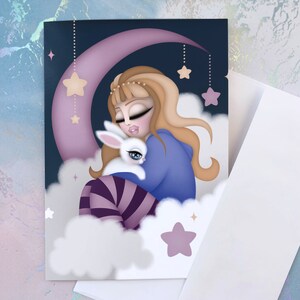 Carte illustrée, Ciel, Étoile, Nuage, Lapin mignon