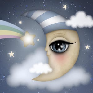 Giclee Fine Art Print of my Digital Illustration, Moon