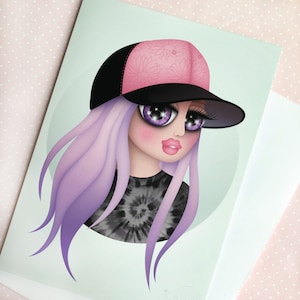 Cartes illustrées, Cartes de voeux, Fille printanière