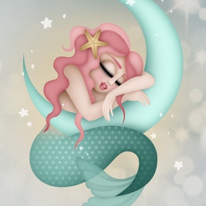 Giclee Fine Art Print of my Digital Illustration, Moon Mermaid