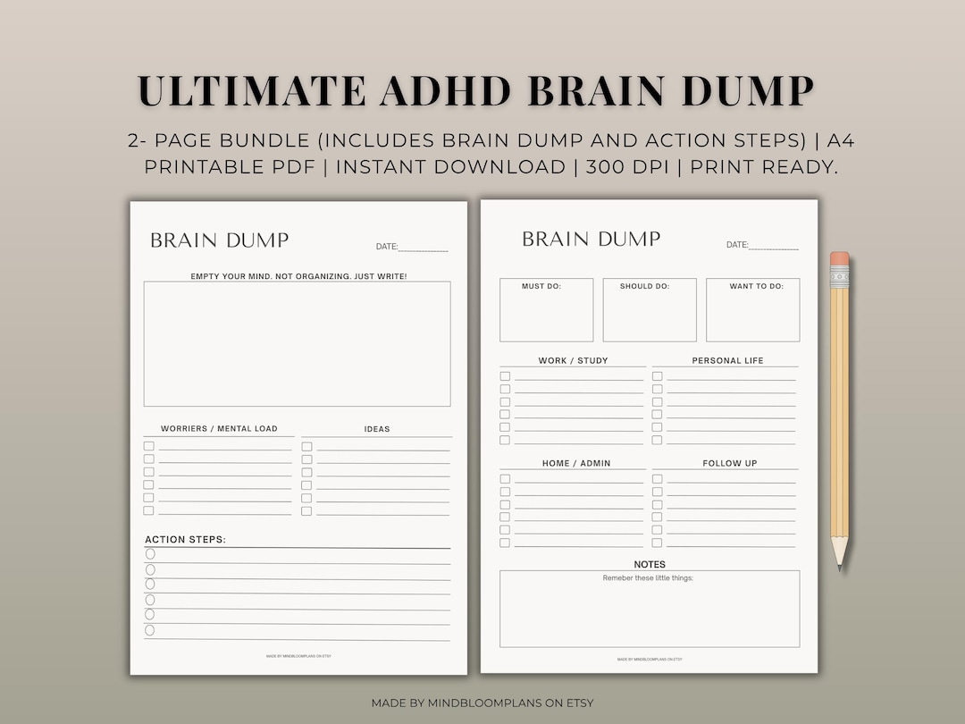 ADHD Brain Dump Printable Bundle | Mental Health Planner | ADHD Task ...