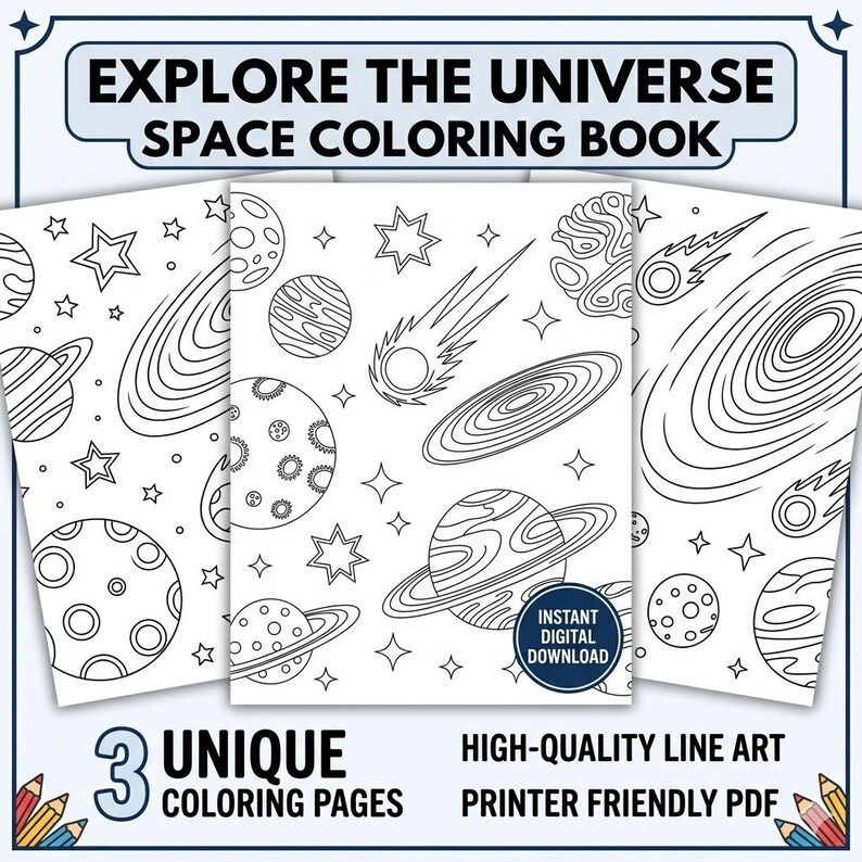 Space Coloring Book for Kids, 16 Solar System Coloring Pages, Outer Space image 2