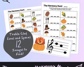 Thanksgiving/Fall Harmony Hunt: Treble Clef Lines & Spaces Scavenger Hunt