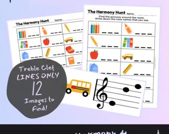 Harmony Hunt: Treble Clef LINES ONLY Scavenger Hunt
