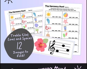 Summer Harmony Hunt: Treble Clef Lines and Spaces Scavenger Hunt