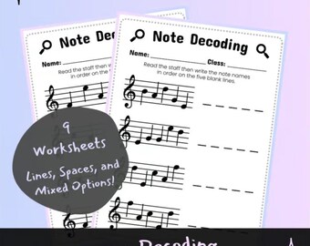 Treble Clef Note Decoding: Elementary Music Worksheets/Centers/Stations